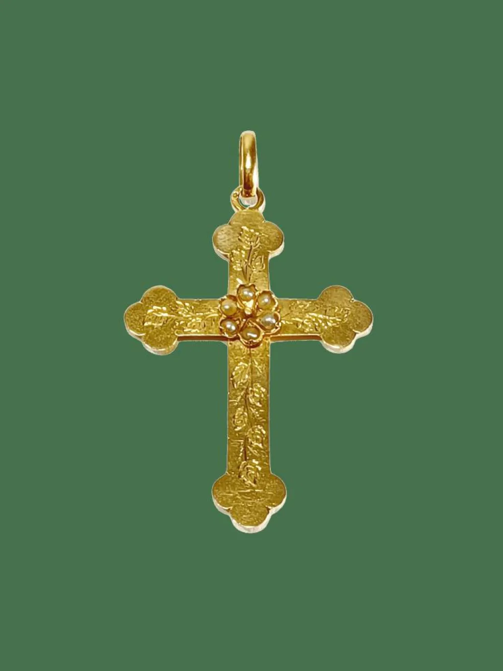 Croix or rose et perles