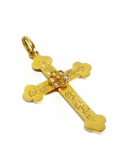 Croix or rose et perles
