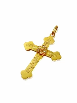 Croix or rose et perles