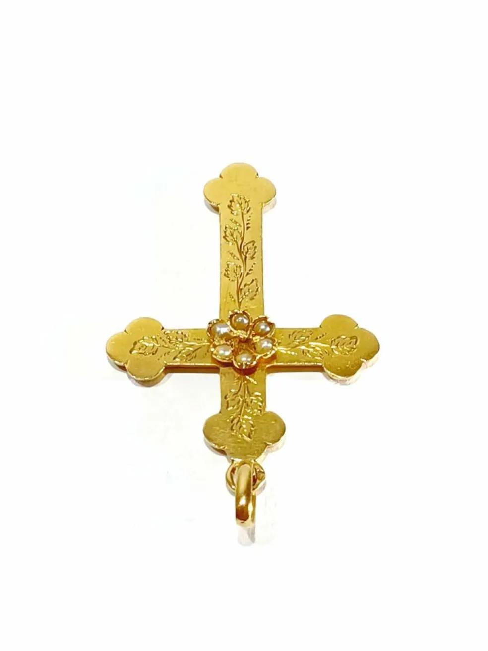 Croix or rose et perles