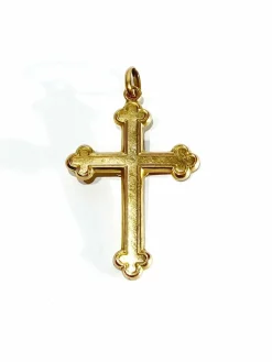Croix or rose et perles