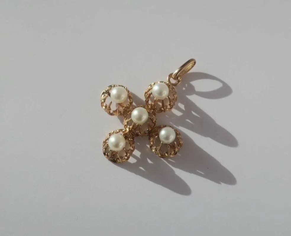Croix or rose perles XIXe