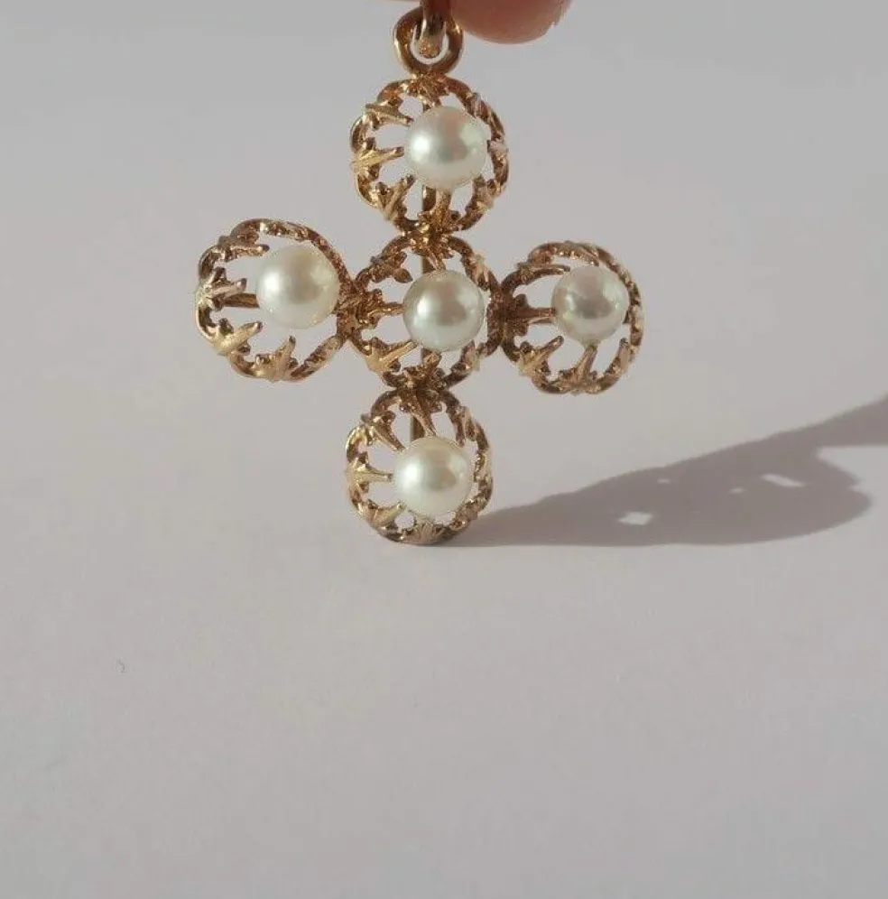 Croix or rose perles XIXe