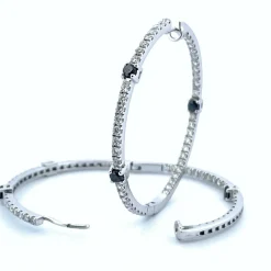 Créoles or blanc diamants blancs et noirs