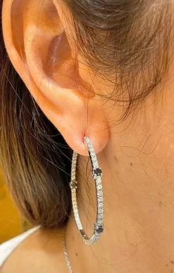 Créoles or blanc diamants blancs et noirs