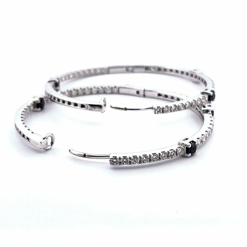 Créoles or blanc diamants blancs et noirs