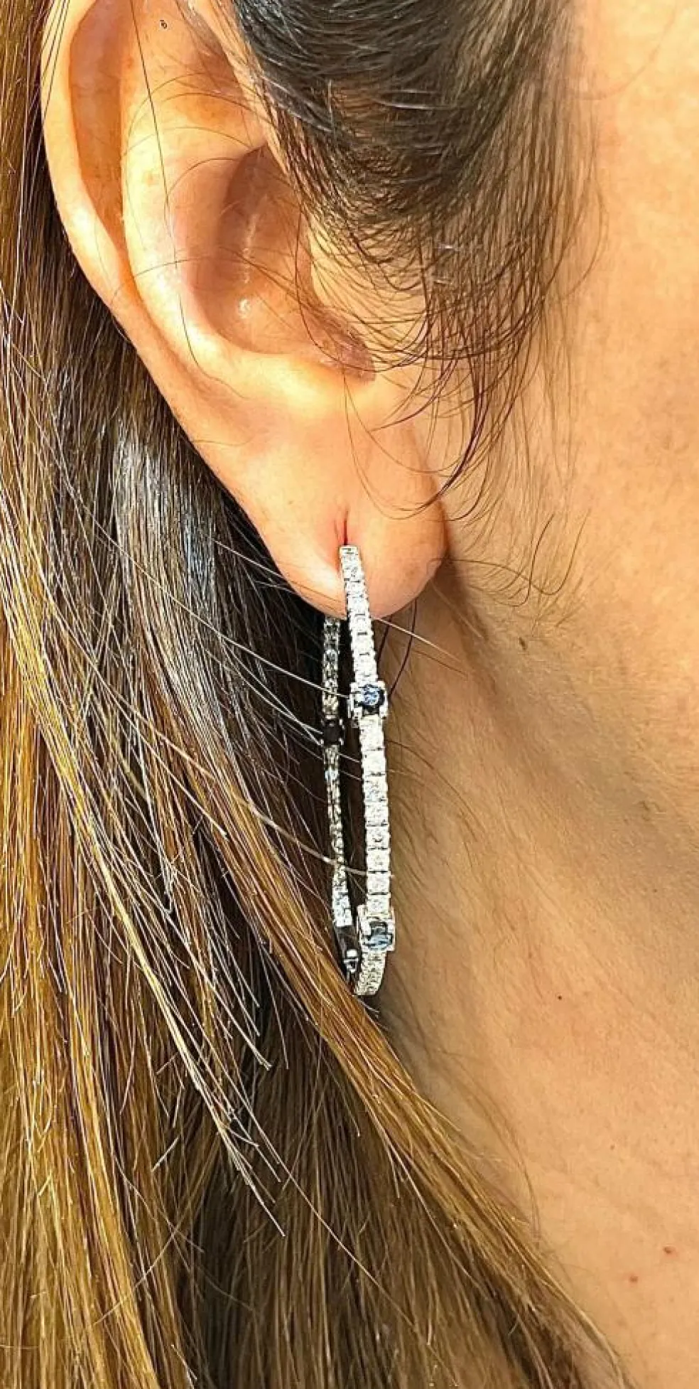Créoles or blanc diamants blancs et noirs