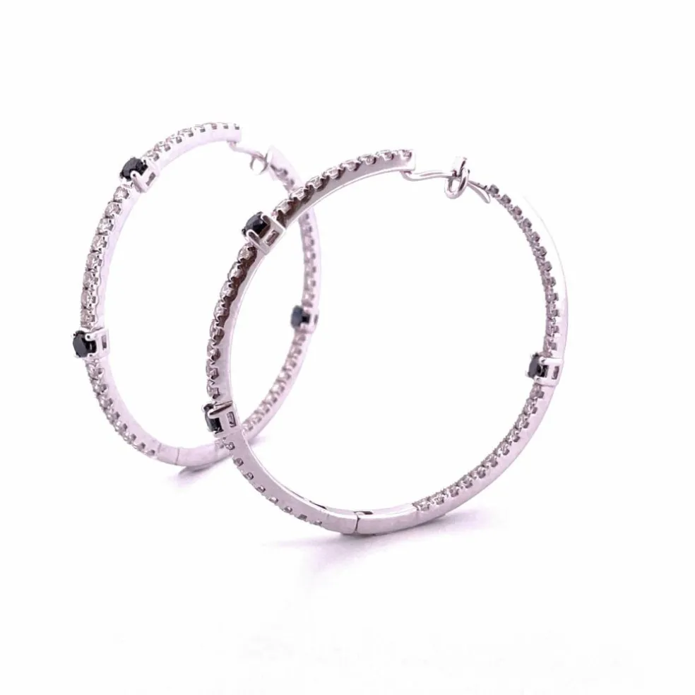 Créoles or blanc diamants blancs et noirs