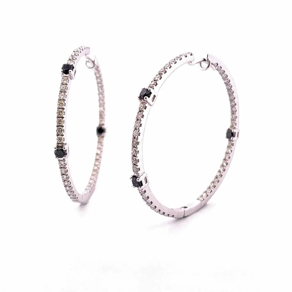 Créoles or blanc diamants blancs et noirs
