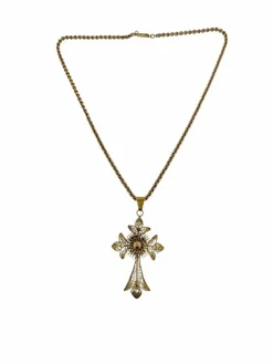 Crucifix portugais traditionnel fabriqué main, chaîne or jaune