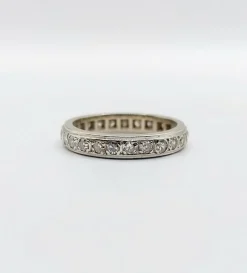 Demi alliance américaine Art Déco or blanc et 0,78 carat diamants