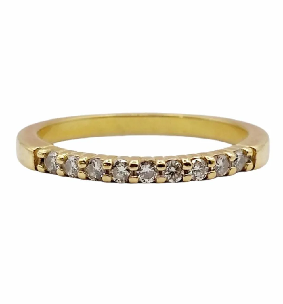 Demi alliance Art Déco or jaune ornée de 9 diamants
