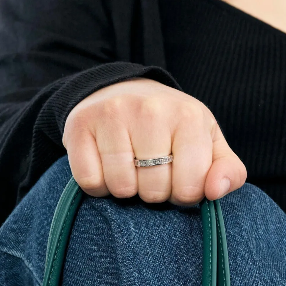 Demi Alliance or gris et diamants