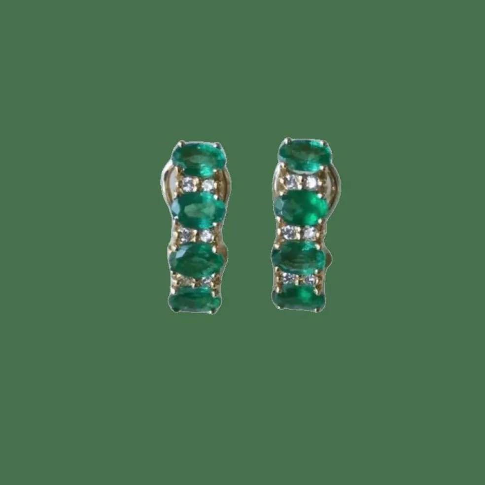Demi créoles or jaune émeraudes diamants