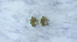 Demi créoles or jaune émeraudes diamants