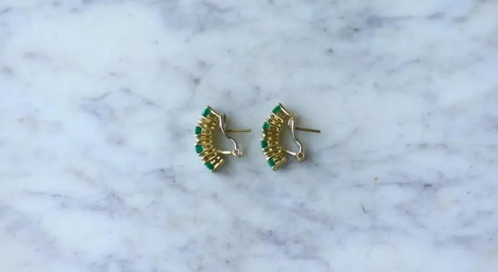 Demi créoles or jaune émeraudes diamants