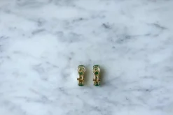 Demi créoles or jaune émeraudes diamants