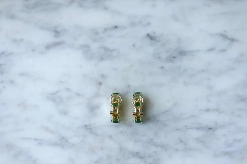 Demi créoles or jaune émeraudes diamants