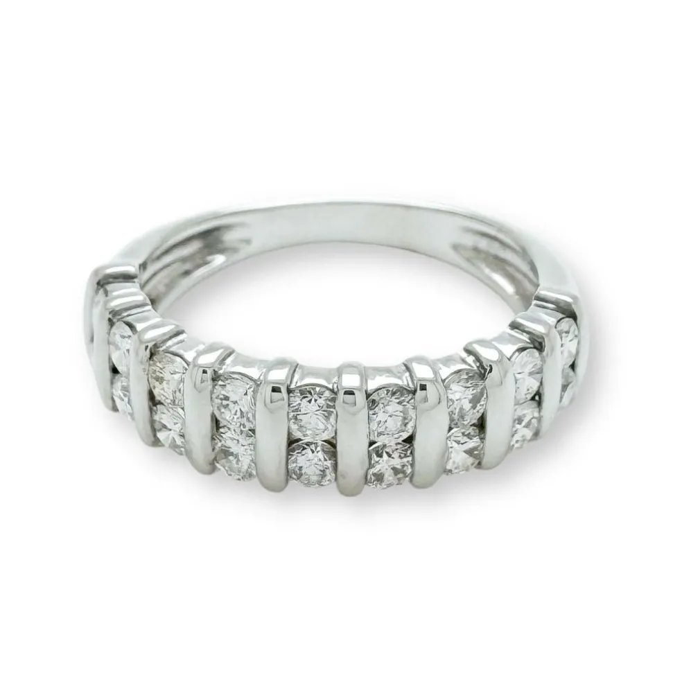 Demi-alliance double étage or blanc diamants