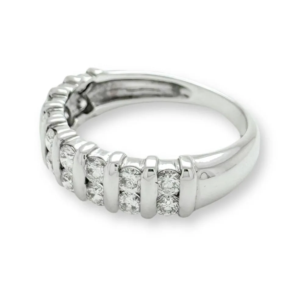 Demi-alliance double étage or blanc diamants