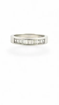 Demi-Alliance or blanc diamants baguettes