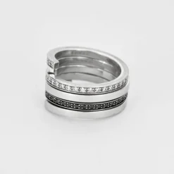 DINH-VAN - Spirale - Bague or blanc, diamants noirs et diamants