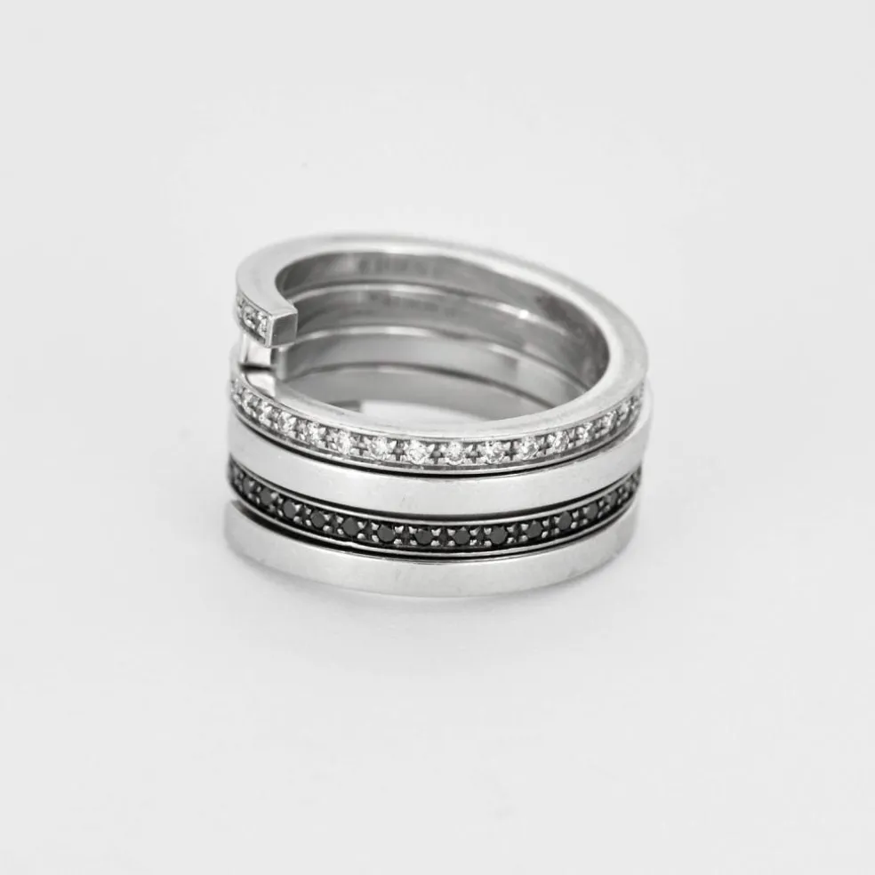 DINH-VAN - Spirale - Bague or blanc, diamants noirs et diamants