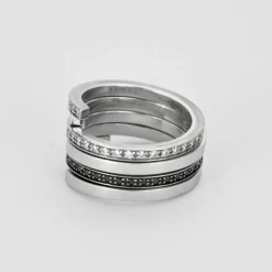 DINH-VAN - Spirale - Bague or blanc, diamants noirs et diamants