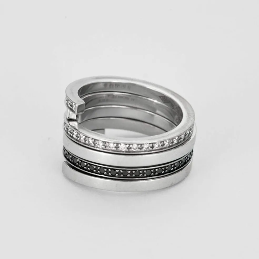 DINH-VAN - Spirale - Bague or blanc, diamants noirs et diamants
