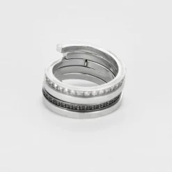 DINH-VAN - Spirale - Bague or blanc, diamants noirs et diamants