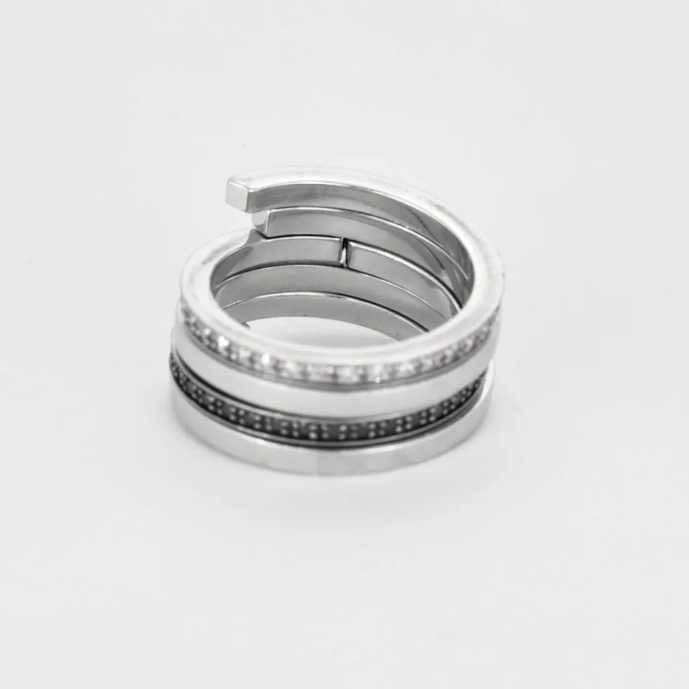 DINH-VAN - Spirale - Bague or blanc, diamants noirs et diamants