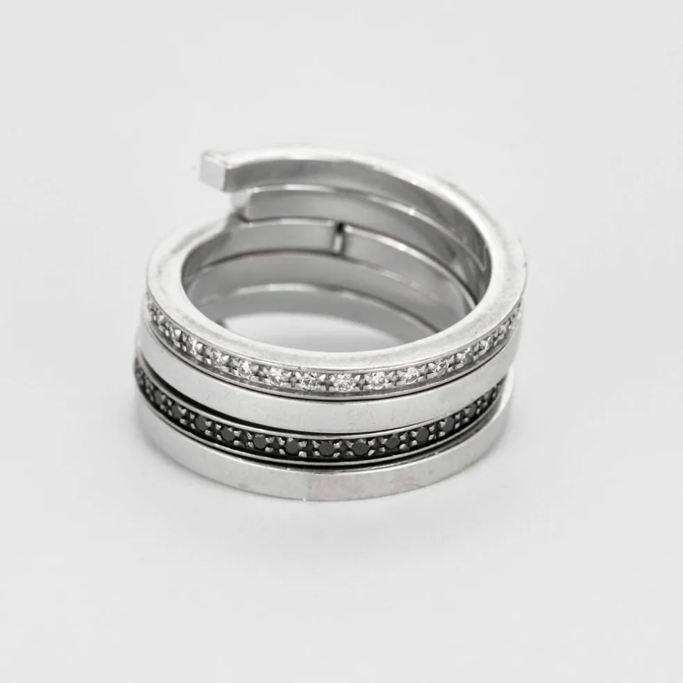 DINH-VAN - Spirale - Bague or blanc, diamants noirs et diamants