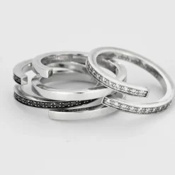 DINH-VAN - Spirale - Bague or blanc, diamants noirs et diamants