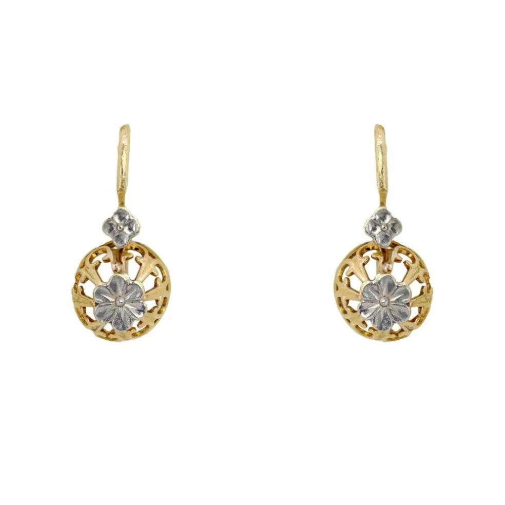 Dormeuses anciennes deux ors fleurs