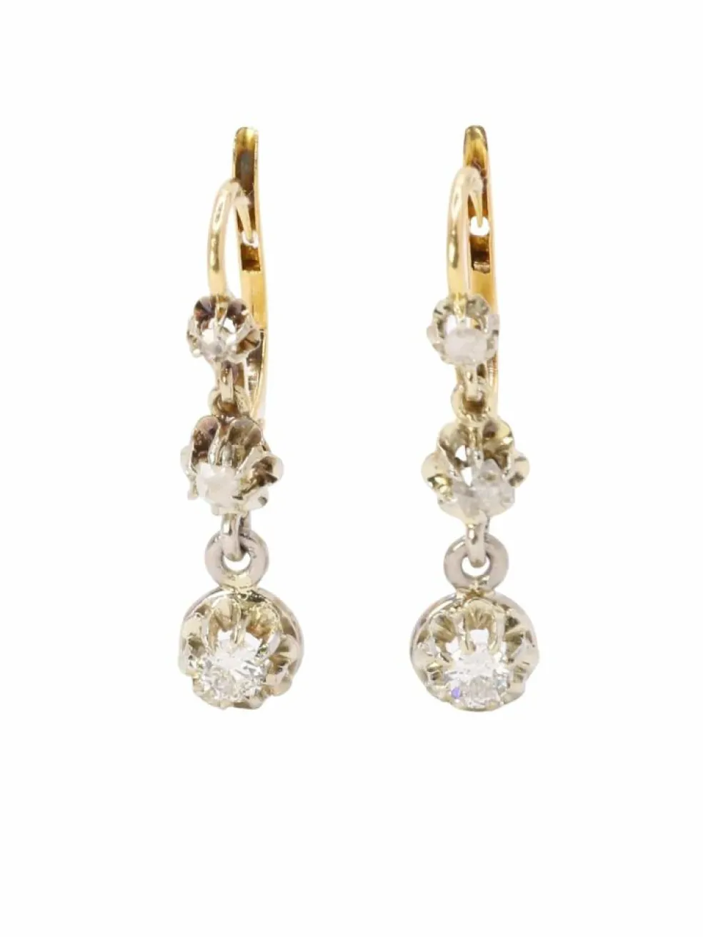 Dormeuses anciennes or jaune platine diamants Old Single Cut