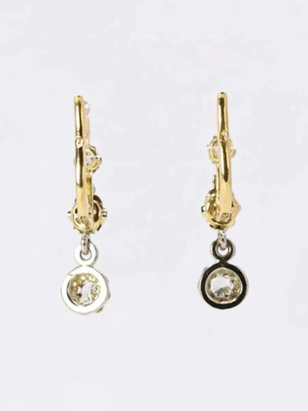 Dormeuses anciennes or jaune platine diamants Old Single Cut