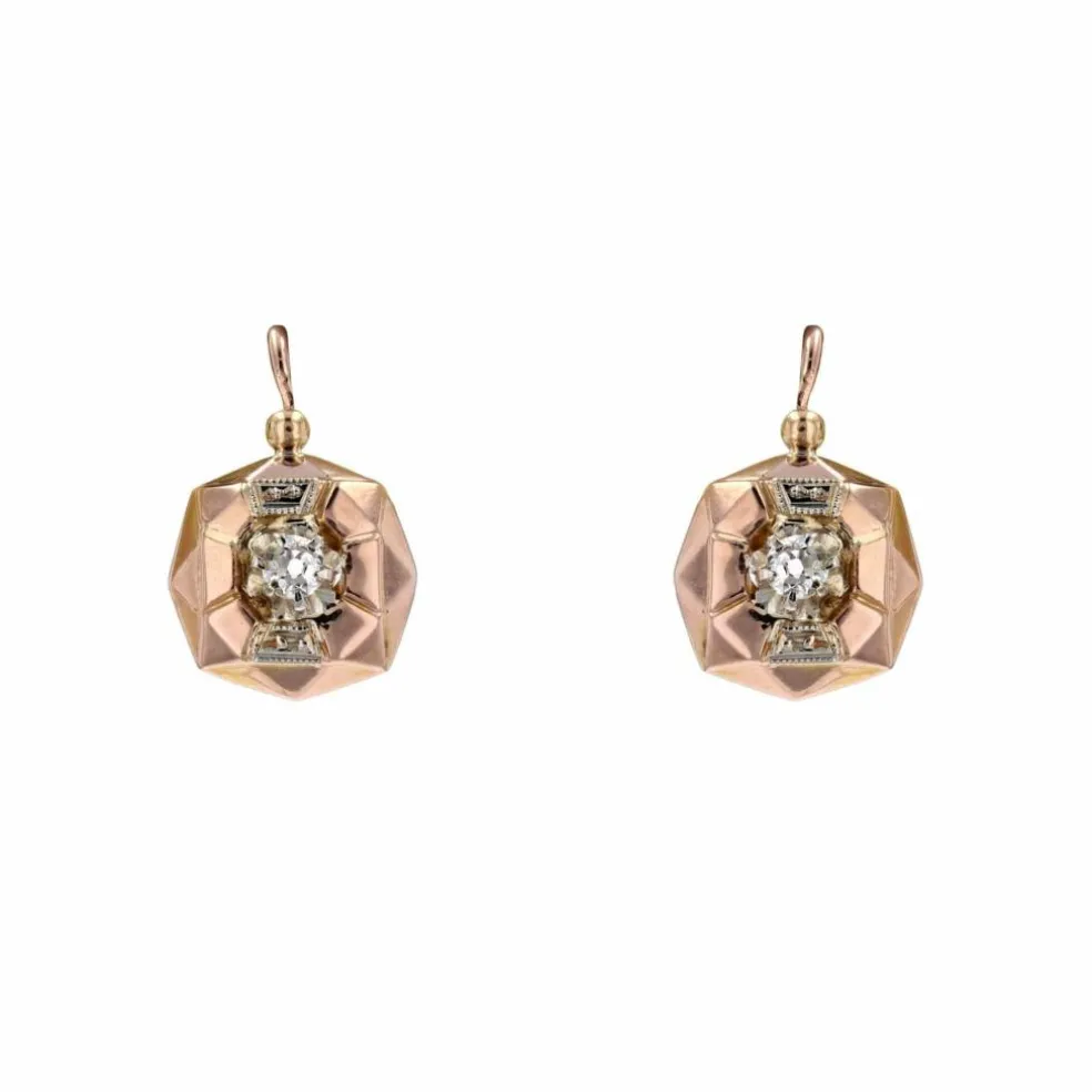 Dormeuses anciennes or rose et diamants