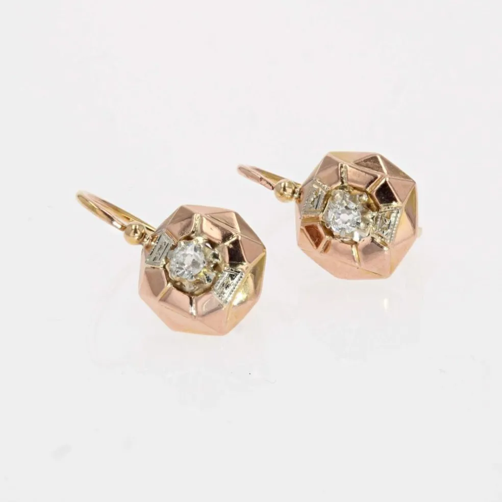 Dormeuses anciennes or rose et diamants