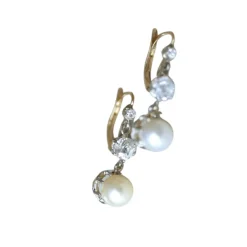 Dormeuses Art Déco or, perles et diamants