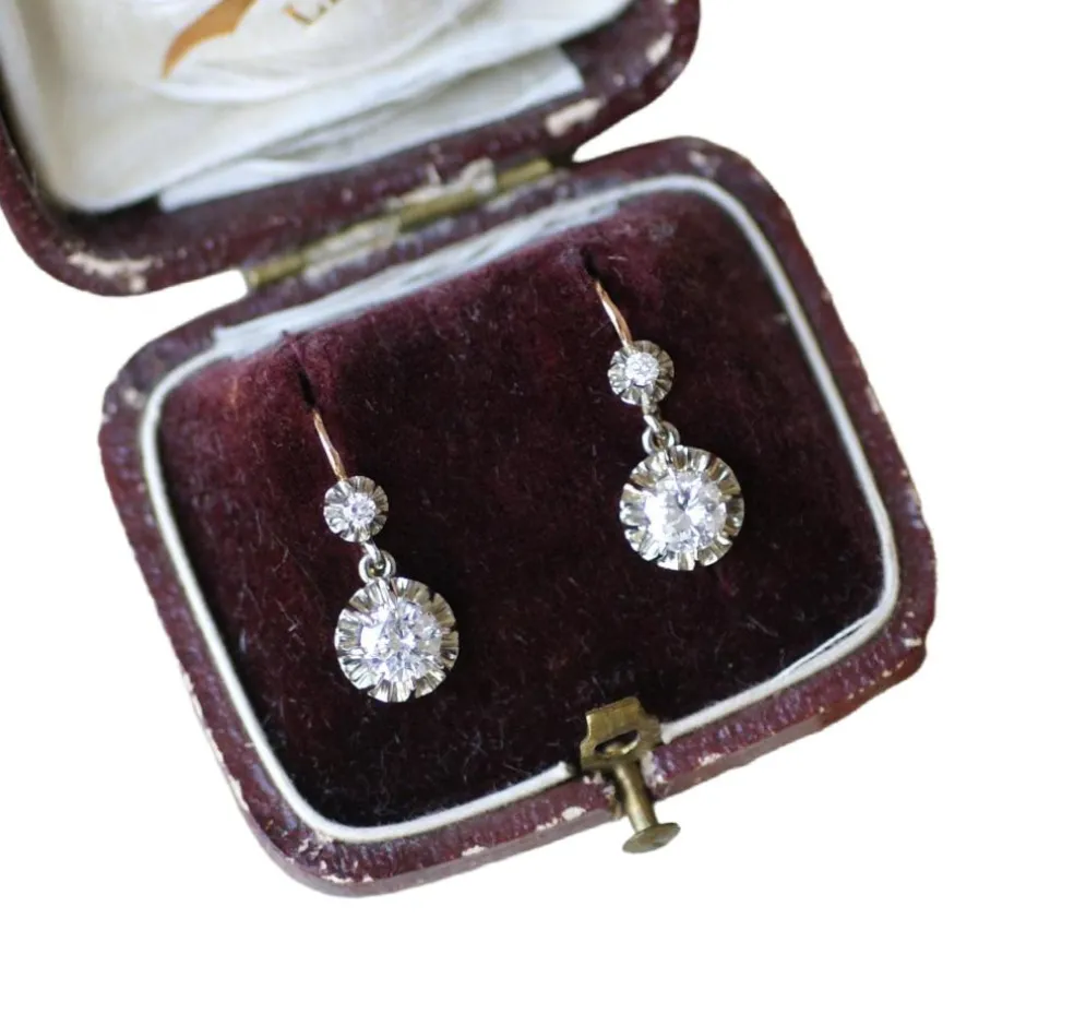Dormeuses Art Déco Or rose et blanc et Diamants 0.90 Ct