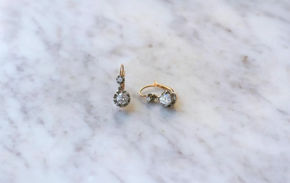 Dormeuses Art Déco Or rose et blanc et Diamants 0.90 Ct