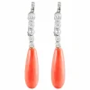 Dormeuses en Or blanc, Corail Et Diamants
