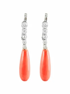 Dormeuses en Or blanc, Corail Et Diamants