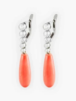 Dormeuses en Or blanc, Corail Et Diamants