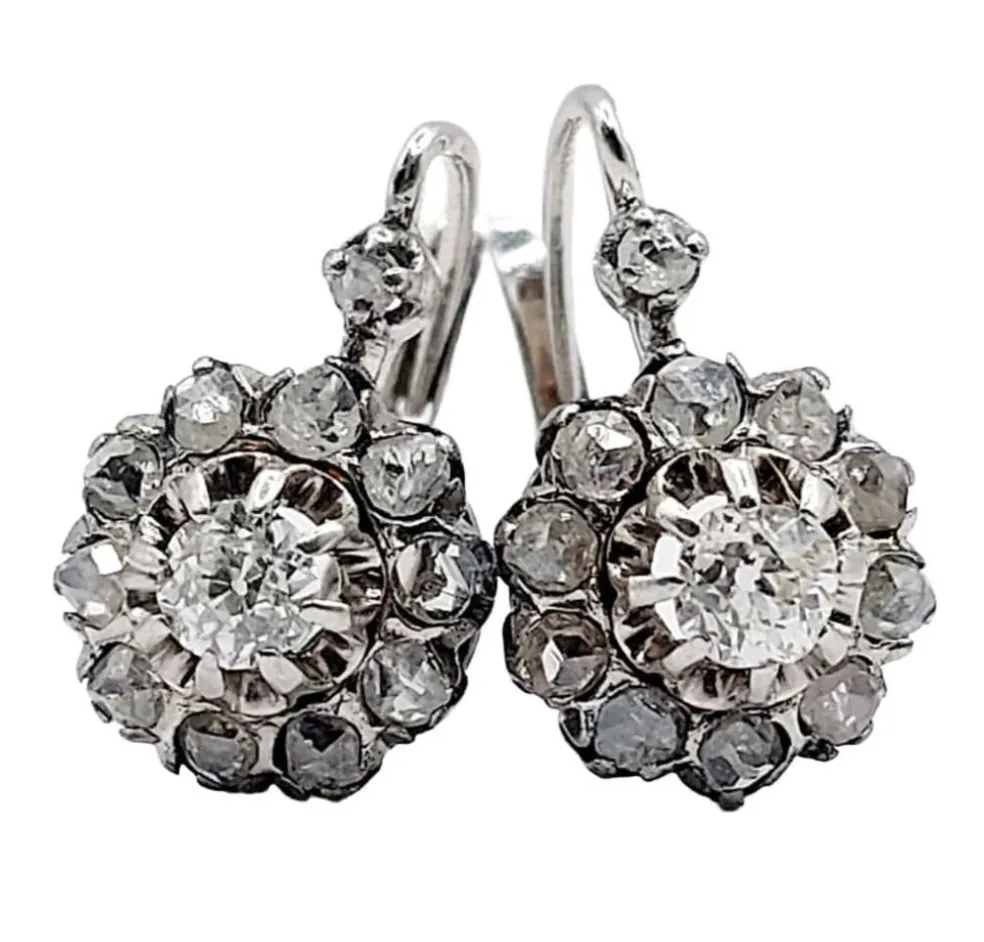 Dormeuses marguerite antique or blanc diamants