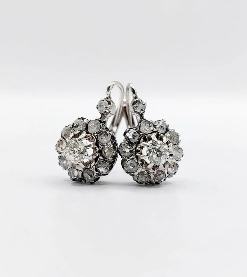 Dormeuses marguerite antique or blanc diamants