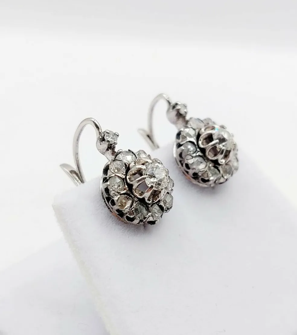 Dormeuses marguerite antique or blanc diamants