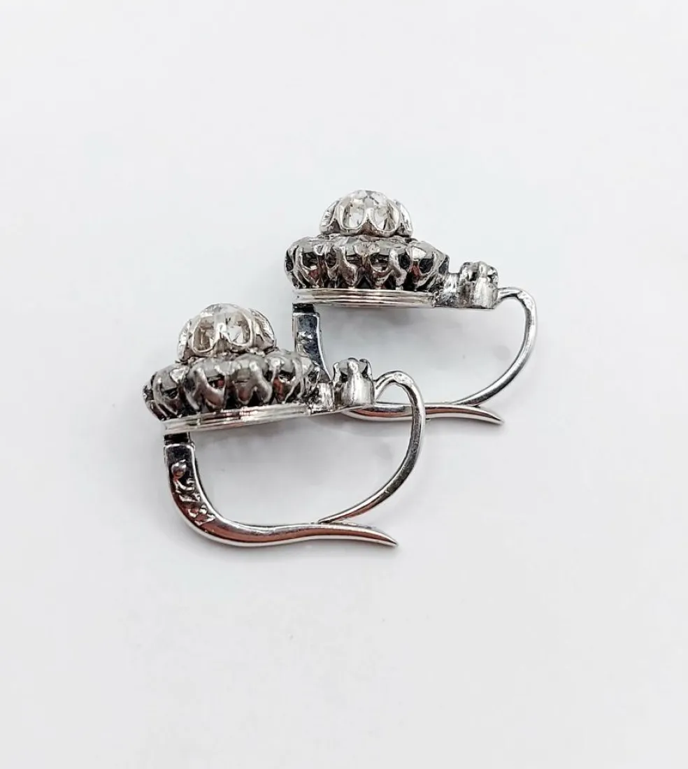 Dormeuses marguerite antique or blanc diamants