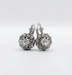 Dormeuses marguerite antique or blanc diamants