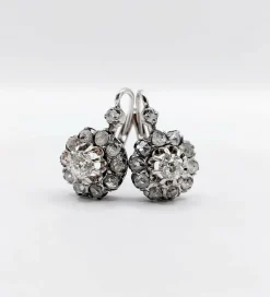 Dormeuses marguerite antique or blanc diamants